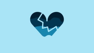 Blue Broken heart or divorce icon isolated on blue background. Love symbol. Valentines day. 4K Video motion graphic animation.