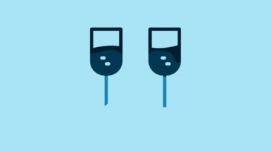 Blue Glass of champagne icon isolated on blue background. 4K Video motion graphic animation.