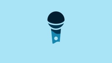 Blue Microphone icon isolated on blue background. On air radio mic microphone. Speaker sign. 4K Video motion graphic animation.