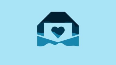 Blue Envelope with Valentine heart icon isolated on blue background. Message love. Letter love and romance. 4K Video motion graphic animation.