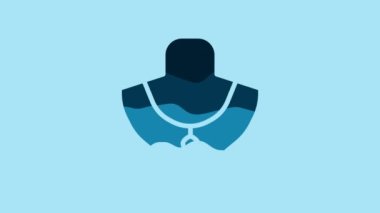 Blue Necklace on mannequin icon isolated on blue background. 4K Video motion graphic animation.