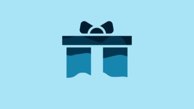 Blue Gift box icon isolated on blue background. Happy Birthday. 4K Video motion graphic animation.