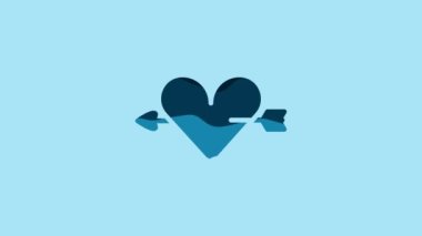 Blue Amour symbol with heart and arrow icon isolated on blue background. Love sign. Valentines symbol. 4K Video motion graphic animation.