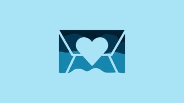 Blue Envelope with Valentine heart icon isolated on blue background. Message love. Letter love and romance. 4K Video motion graphic animation.