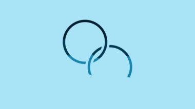Blue Wedding rings icon isolated on blue background. Bride and groom jewelry sign. Marriage symbol. Diamond ring. 4K Video motion graphic animation.