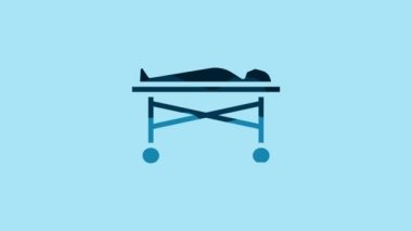 Blue Dead body in the morgue icon isolated on blue background. 4K Video motion graphic animation.