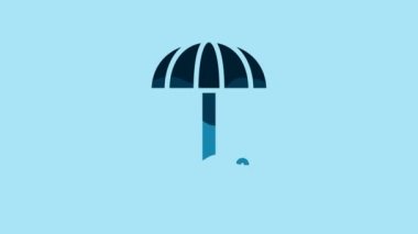 Blue Classic elegant opened umbrella icon isolated on blue background. Rain protection symbol. 4K Video motion graphic animation.