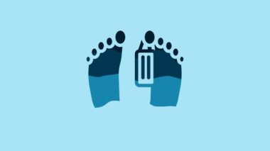 Blue Dead body with an identity tag attached in the feet in a morgue of a hospital icon isolated on blue background. 4K Video motion graphic animation.