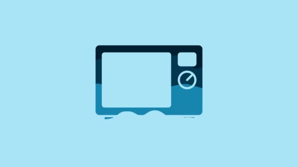 Blue Microwave Oven Icon Isolated Blue Background Home Appliances Icon — 图库视频影像