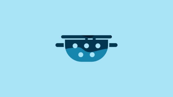 Blue Kitchen Colander Icon Isolated Blue Background Cooking Utensil Cutlery — Wideo stockowe