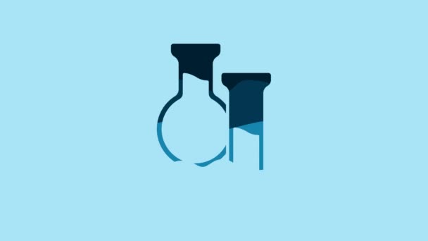 Blue Test Tube Flask Icon Isolated Blue Background Chemical Laboratory — Stock video