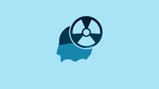 Blue Silhouette Human Head Radiation Symbol Icon Isolated Blue Background — Stockvideo