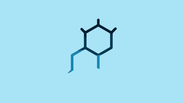 青色の背景に分離された青色の化学式アイコン 要約イノベーション医学 科学のための六角形 4Kビデオモーショングラフィックアニメーション — ストック動画