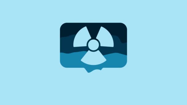 Блакитна Радіоактивна Ікона Ізольована Синьому Фоні Радіоактивний Токсичний Символ Радіаційний — стокове відео