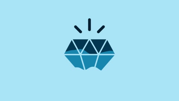 蓝色钻石图标隔离在蓝色背景 珠宝的象征 宝石宝石 4K视频运动图形动画 — 图库视频影像