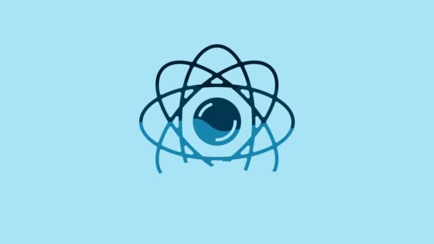 Blue Atom Icon Isolated Blue Background Symbol Science Education Nuclear — Stock videók