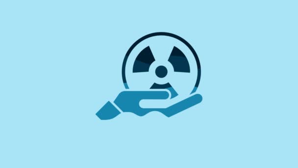 Blue Radioactive Hand Icon Isolated Blue Background Radioactive Toxic Symbol — Αρχείο Βίντεο