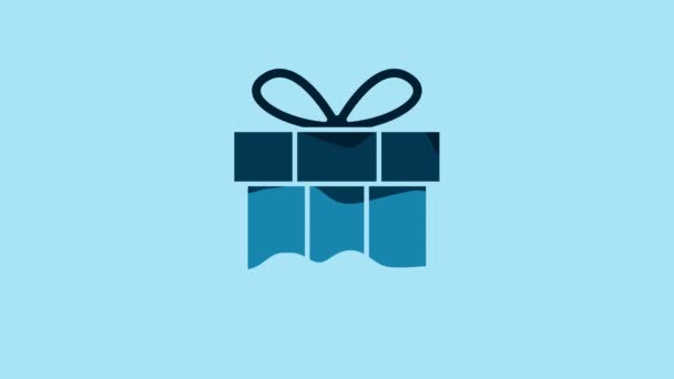 Blue Gift Box Icon Isolated Blue Background Happy Birthday Video — стоковое видео