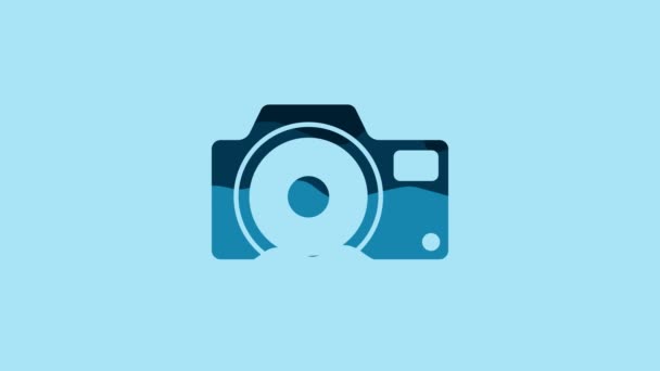 Blue Photo Camera Icon Isolated Blue Background Foto Camera Icon — Vídeo de Stock