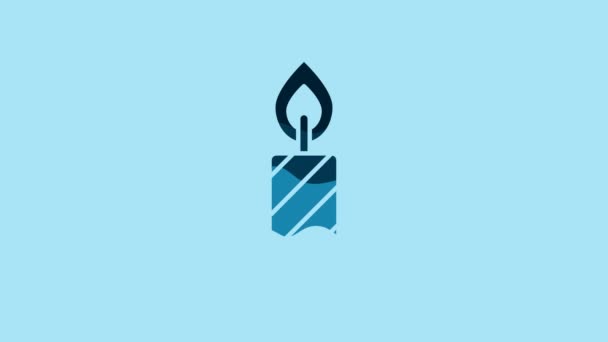 Blue Birthday Cake Candles Icon Isolated Blue Background Video Motion — Stockvideo