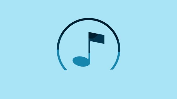 Blue Music Note Tone Icon Isolated Blue Background Video Motion — Vídeo de Stock