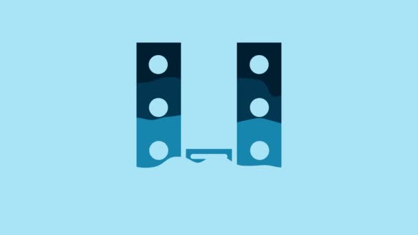 Blue Home Stereo Two Speaker Icon Isolated Blue Background Music — 图库视频影像