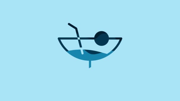Blue Cocktail Icon Isolated Blue Background Video Motion Graphic Animation — Vídeos de Stock