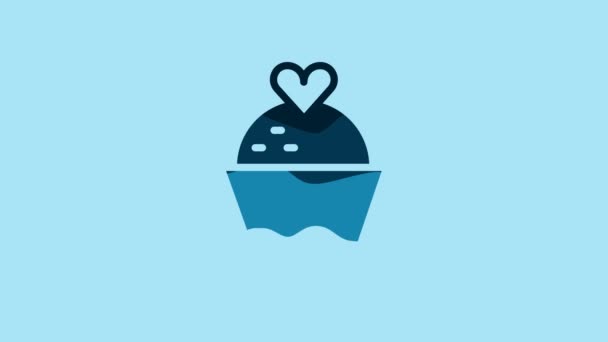 Blue Wedding Cake Heart Icon Isolated Blue Background Video Motion — Stockvideo
