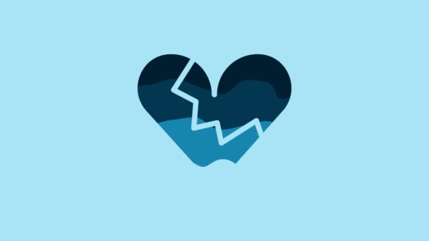 Blue Broken Heart Divorce Icon Isolated Blue Background Love Symbol — Stok Video