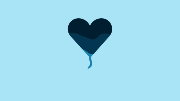 Blue Balloon Form Heart Ribbon Icon Isolated Blue Background Valentines — 图库视频影像