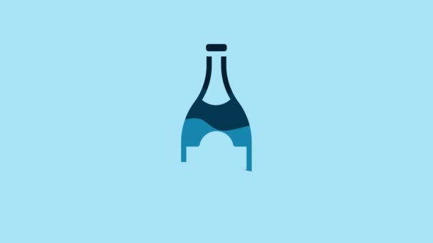 Blue Champagne Bottle Icon Isolated Blue Background Video Motion Graphic — Stok video