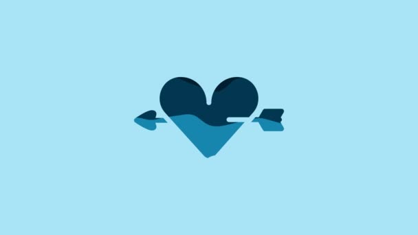 Символ Синий Амур Сердцем Иконкой Стрелкой Синем Фоне Знак Любви — стоковое видео