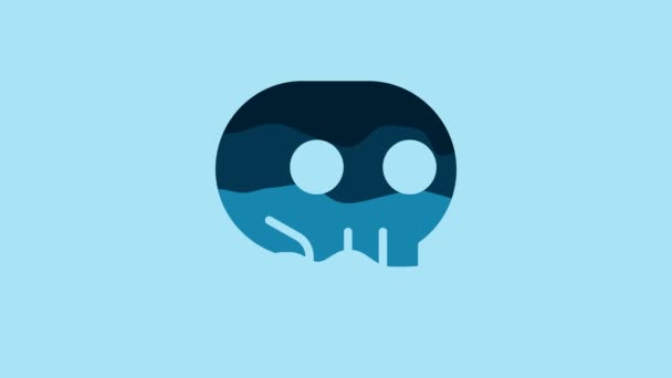 Blue Skull Icon Isolated Blue Background Video Motion Graphic Animation — стоковое видео