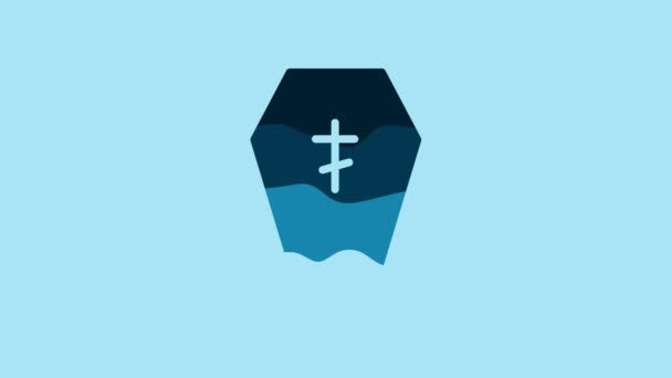 Blue Coffin Christian Cross Icon Isolated Blue Background Happy Halloween — Vídeos de Stock