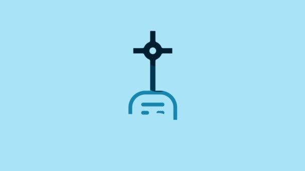 Blue Grave Cross Icon Isolated Blue Background Video Motion Graphic — 图库视频影像