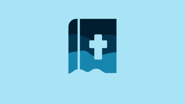 Blue Holy Bible Book Icon Isolated Blue Background Video Motion — Vídeo de Stock