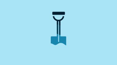 Blue Shovel icon isolated on blue background. Gardening tool. Tool for horticulture, agriculture, farming. 4K Video motion graphic animation.