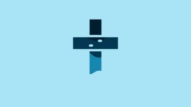 Blue Christian cross icon isolated on blue background. Church cross. 4K Video motion graphic animation.