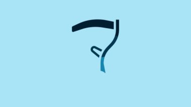 Blue Scythe icon isolated on blue background. Happy Halloween party. 4K Video motion graphic animation.