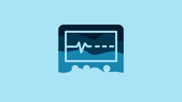 Blue Beat Dead Monitor Icon Isolated Blue Background Ecg Showing — стоковое видео
