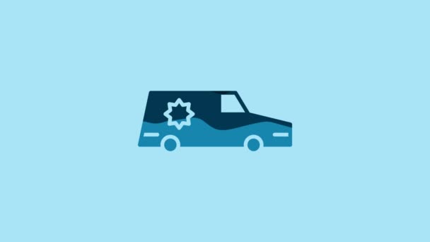 Blue Hearse Car Icon Isolated Blue Background Video Motion Graphic — Vídeo de Stock