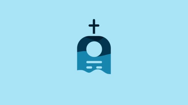 Blue Grave Tombstone Icon Isolated Blue Background Video Motion Graphic — Vídeos de Stock