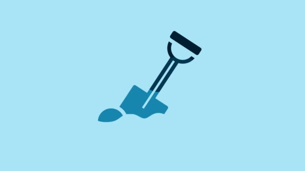 Blue Shovel Ground Icon Isolated Blue Background Gardening Tool Tool — Vídeo de Stock