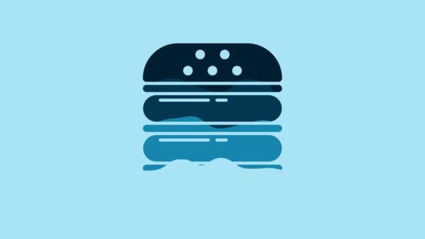 Blue Burger Icon Isolated Blue Background Hamburger Icon Cheeseburger Sandwich — Αρχείο Βίντεο
