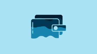 Blue Wallet icon isolated on blue background. Purse icon. Cash savings symbol. 4K Video motion graphic animation.