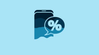 Blue Percent symbol discount and mobile phone icon isolated on blue background. Sale percentage - price label, tag. 4K Video motion graphic animation.