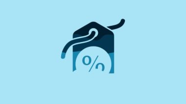 Blue Discount percent tag icon isolated on blue background. Shopping tag sign. Special offer sign. Discount coupons symbol. 4K Video motion graphic animation.