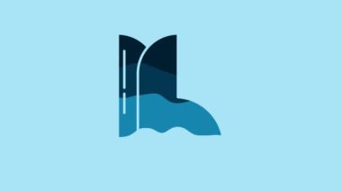Blue Waterproof rubber boot icon isolated on blue background. Gumboots for rainy weather, fishing, gardening. 4K Video motion graphic animation.