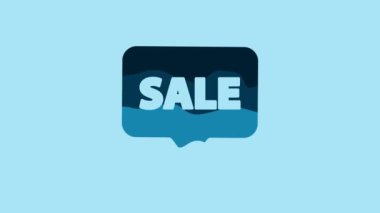 Blue Hanging sign with text Sale icon isolated on blue background. Signboard with text Sale. 4K Video motion graphic animation.