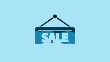 Blue Hanging sign with text Sale icon isolated on blue background. Signboard with text Sale. 4K Video motion graphic animation.